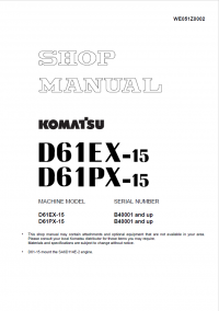 repair manual Komatsu D61EX-15, D61PX-15 Bulldozer Shop Manual PDF
