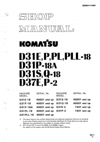 repair manual Komatsu Bulldozer D31E,P,PL,PLL-18, D31P-18A, D31S,Q-18,D37E,P-2 Shop Manual PDF