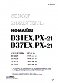 repair manual Komatsu D31EX, PX-21, D37EX, PX-21 Bulldozer Shop Manual PDF