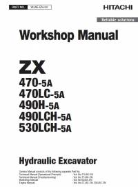 repair manual Hitachi Hydraulic Excavator ZX470(LC)-5A, ZX490(LC)H-5A, ZX530LCH-5A Workshop Manual PDF