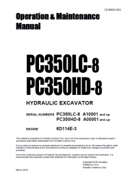repair manual Komatsu Hydraulic Excavator PC350LC-8, PC350HD-8 Operation and Maintenance Manual PDF