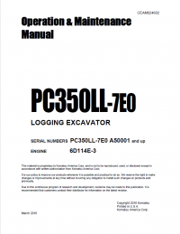 repair manual Komatsu Logging Excavator PC350LL-7EO Operation and Maintenance Manual PDF