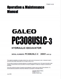 repair manual Komatsu Hydraulic Excavator PC308USLC-3 Operation and Maintenance Manual PDF