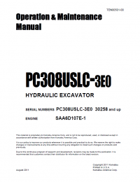 repair manual Komatsu Hydraulic Excavator PC308USLC-3E0 Operation and Maintenance Manual PDF