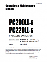 repair manual Komatsu PC200LL-6, PC220LL-6 Logging Excavator Operation and Maintenance Manual PDF
