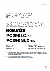 repair manual Komatsu Hydraulic Excavator PC290LC-6K, PC290NLC-6K Shop Manual PDF
