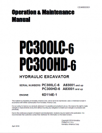 repair manual Komatsu Hydraulic Excavator PC300LC-6, PC300HD-6 Set of Operation and Maintenance Manuals PDF
