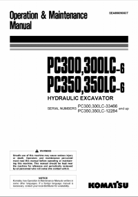 repair manual Komatsu Hydraulic Excavator PC300,300LC-6, PC350,350LC-6 Set of Operation and Maintenance Manual PDF