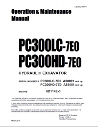 repair manual Komatsu Hydraulic Excavator PC300LC-7E0, PC300HD-7E0 Operation and Maintenance Manual PDF