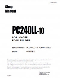 repair manual Komatsu PC240LL-10 Log Loader Road Builder Shop Manual PDF