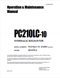 repair manual Komatsu PC210LC-10 Hydraulic Excavator Set of Operation and Maintenance Manual PDF
