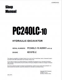 repair manual Komatsu Hydraulic Excavator PC240LC-10 Shop Manual PDF