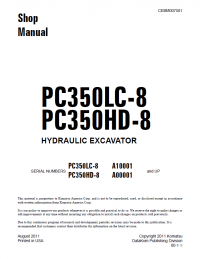 repair manual Komatsu Hydraulic Excavator PC350LC-8, PC350HD-8 Shop Manual PDF