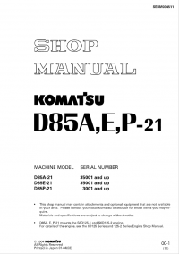 repair manual Komatsu Bulldozer D85A, E, P-21 Shop Manual PDF