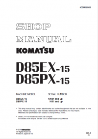 repair manual Komatsu D85EX-15, D85PX-15 Bulldozer Shop Manual PDF