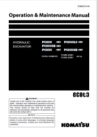 repair manual Komatsu Hydraulic Excavator PC800/LC/SE-8E0, PC85/SE-8E0 Operation and Maintenance Manual PDF