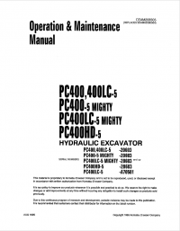 repair manual Komatsu Hydraulic Excavator PC400/LC-5, PC400/LC-5 Mighty, PC400HD-5 Set of Manuals PDF