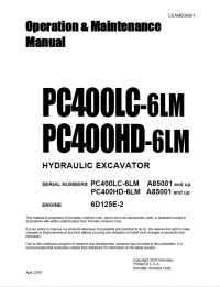 repair manual Komatsu Hydraulic Excavator PC400LC-6LM, PC400HD-6LM Operation and Maintenance Manual PDF