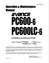 repair manual Komatsu Hydraulic Excavator PC600-6, PC600LC-6 Operation and Maintenance Manual PDF