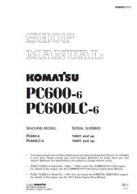 repair manual Komatsu Hydraulic Excavator PC600-6, PC600LC-6 Shop Manual PDF