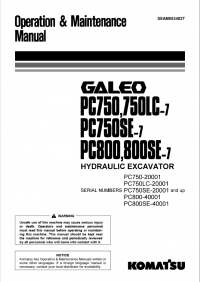repair manual Komatsu Excavator PC750/LC/SE-7, PC800/SE-7 Set of Operation and Maintenance Manuals PDF