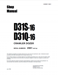 repair manual Komatsu Crawler Dozer D31S-16, D31Q-16 Shop Manual PDF