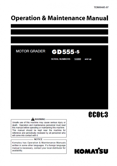 Komatsu Motor Grader GD555-5 Manual Download