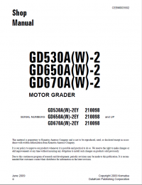 repair manual Komatsu Motor Graders GD530A/GD650A/GD670A(W)-2 Shop Manual PDF