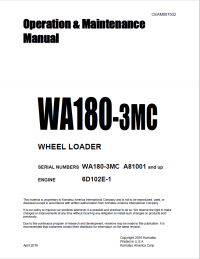 repair manual Komatsu WA180-3MC Wheel Loader Operation and Maintenance Manual PDF