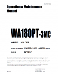 repair manual Komatsu WA180PT-3MC Wheel Loader Operation and Maintenance Manual PDF
