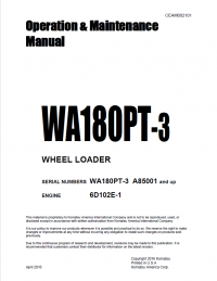 repair manual Komatsu Wheel Loader WA180PT-3 Operation and Maintenance Manual PDF