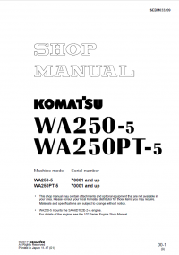 repair manual Komatsu WA250-5 & WA250PT-5 Wheel Loaders Shop Manual PDF