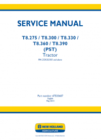 repair manual New Holland Tractors T8.275/300/330/360/390 PST PDF Manual