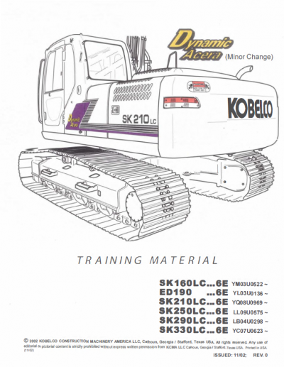 Kobelco Excavators ED190/SK160LC-330LC 6E PDF Training Material