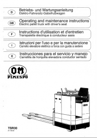 repair manual OM Pimespo TSR 30 Electric pallet Truck Operating and Maintenance Manual PDF