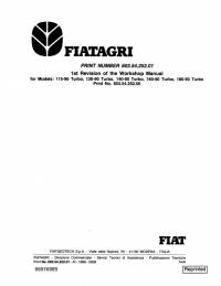 repair manual Fiat Tractors 115-90 Turbo, 130-90 Turbo, 140-90 Turbo, 160-90 Turbo, 180-90 Turbo Workshop Manual