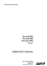 repair manual CASE Farmall 85U, 95U, 105U PDF Operator’s manual