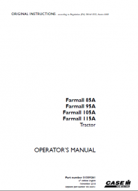 repair manual Case Farmall 85A, 95A, 105A, 115A tractors PDF Operation manual