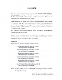 repair manual TOYOTA FORKLIFT 5FG1O-30,5FD70-30 Series Service Manual PDF