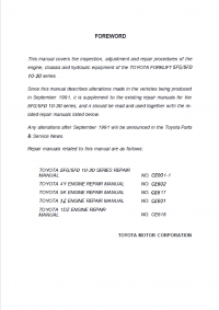 repair manual TOYOTA FORKLIFT 5FG/5FD 10-30 series Inspection and Adjustment manual PDF