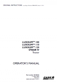 repair manual CASE LUXXUM 100/110/120/STRAGE IV Tractors PDF OPERATOR’S MANUALS