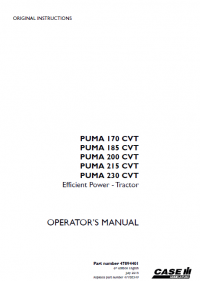repair manual CASE PUMA 170CVT, 185CVT, 200CVT, 215CVT, 230CVT PDF Operators manuals