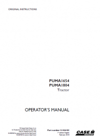 repair manual Case Puma 1654, 1804 tractors PDF Operators manual