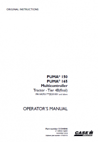 repair manual CASE PUMA 150/165 and Tier 4B Tractors PDF Operators manuals