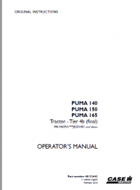repair manual Case Puma 140/150/165 and T4B Tractors PDF Operator’s Manuals