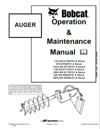 repair manual Bobcat Auger S/N Operation and Maintenance Manual PDF