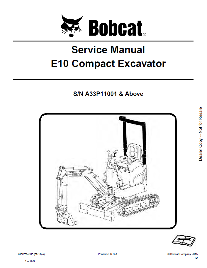 Bobcat E10 Compact Excavator Service Manual PDF Download