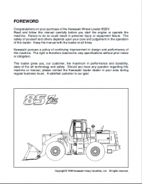 repair manual Kawasaki Wheel Loader 85ZIV Operation and Maintenance Manual PDF