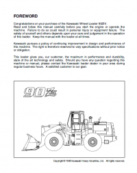 repair manual Kawasaki Wheel Loader 90ZIV Operation and Maintenance Manual PDF