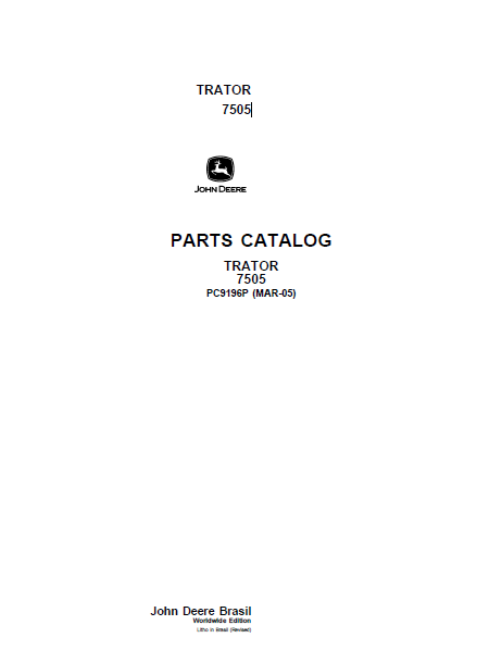 John Deere Tractor 7505 Parts Catalog